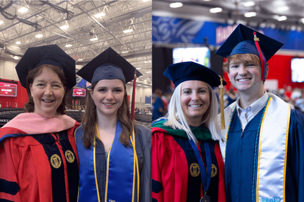 Tyson and Erika Francis, and Larissa and Karen Culbertson at Shenandoah University Commencement.